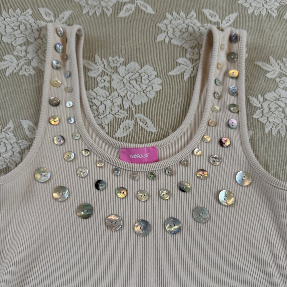 Edikted Shell Button Ribbed Tank Top Size M - Picture 2 of 3